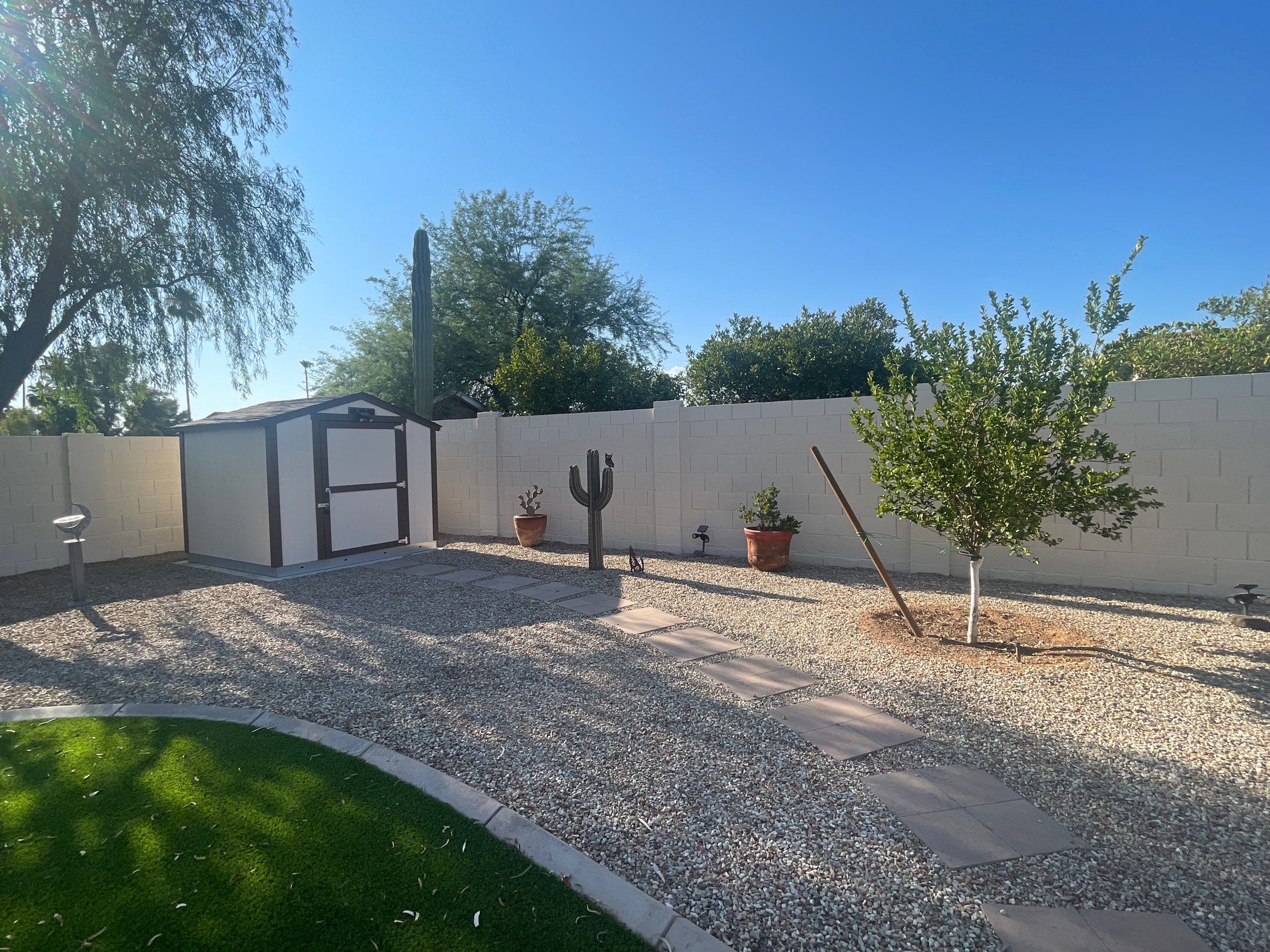 Backyard and shed exterior after painting